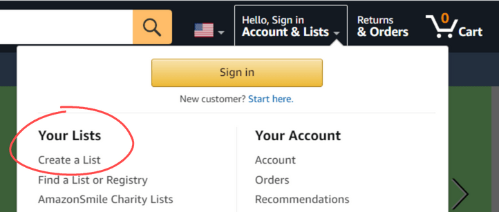 Create New Wish List on Amazon