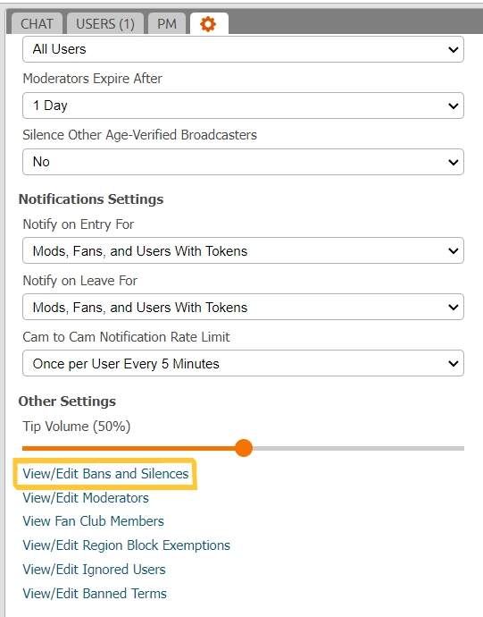 View, Edit, Ban and Silence disrespectful users in your room