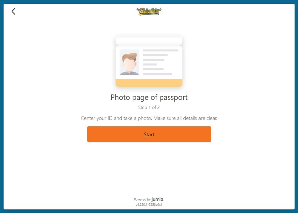 Upload photo page for ID age verification check on Chaturbate