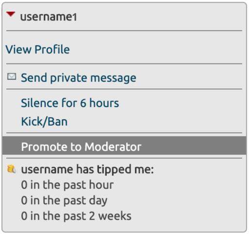 Promote users in your Chaturbate room to become a Moderator