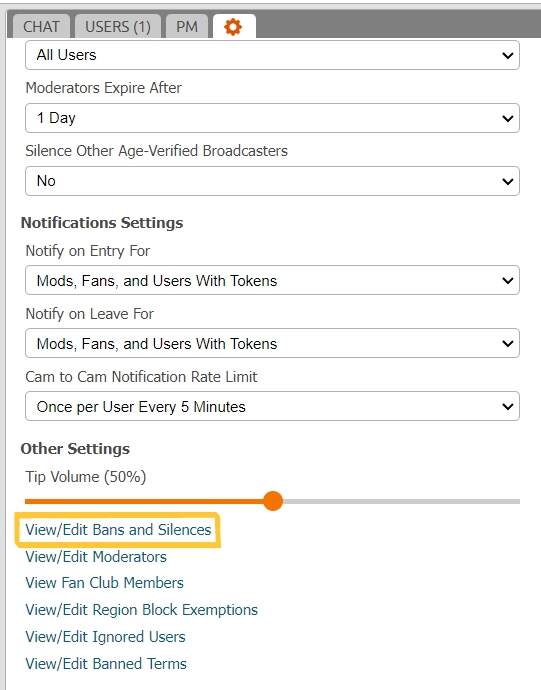 Manage Bans and Silences in your Chaturbate room
