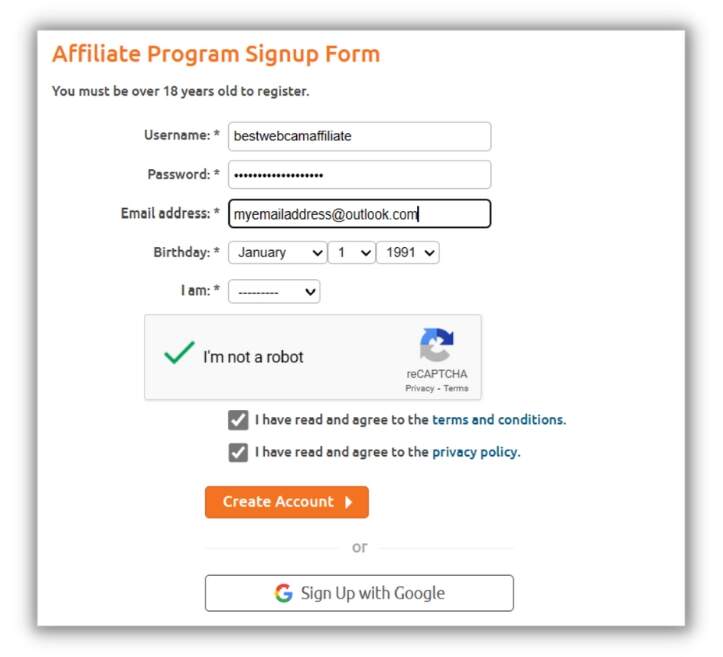 The Chaturbate Affiliate signup is quick and easy.
