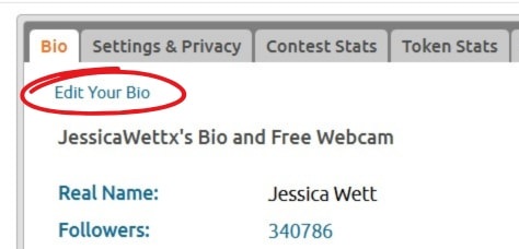 An image showing the Edit Your Bio link in a Chaturbate profile