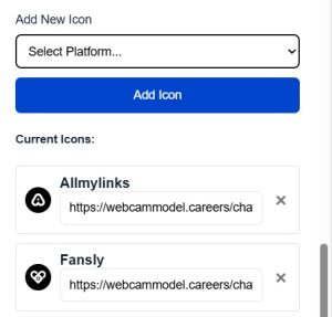 An image showing the "Add Icon" button, current icons, and where the user would add their links